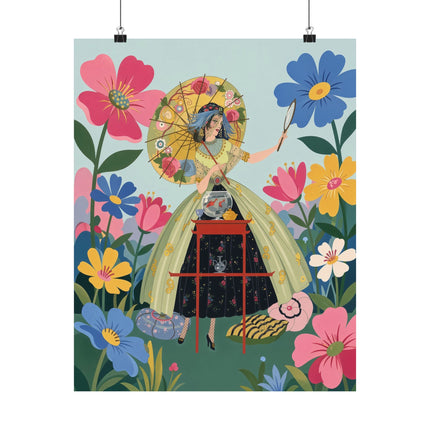 🌸🪞 The Lady Of The Flower Parasol Matte Vertical Poster – Art Deco Garden Whimsy