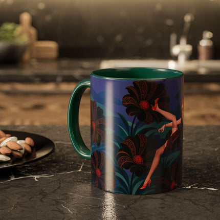 🖤🌺 The Midnight Floral Acrobat Colorful Mug – Art Deco Fashion Whimsy
