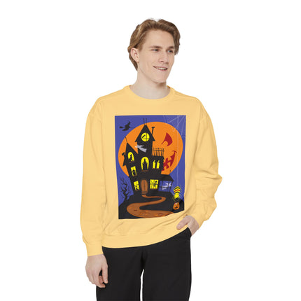 Halloween Night at the Haunted House Unisex Garment-Dyed Sweatshirt