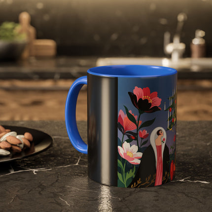 🌹🎄 The Lady Of The Candlelit Rose Tree Colorful Mug – Art Deco Christmas Garden