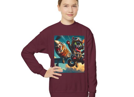 Parachuting Cat Commando Youth Crewneck Sweatshirt
