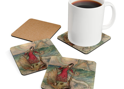 Rita Rides on the Dolphin by Warwick Goble Corkwood Coaster Set