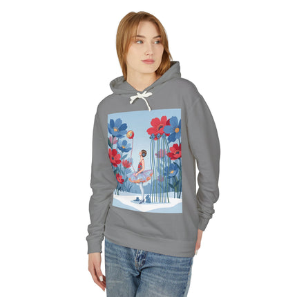 🌸❄️ Winter Flower Girl Unisex Lightweight Hooded Sweatshirt – Art Deco Floral Fantasy