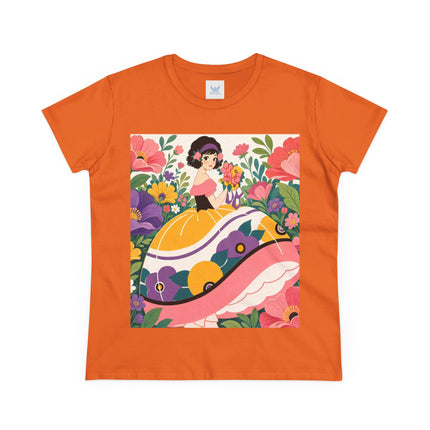 🌸💜 The Girl With The Flower Bouquet Cotton Tee – Art Deco Floral Whimsy