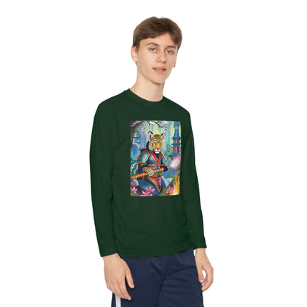 Cyberpunk Leopard Youth Long Sleeve Competitor Tee – Neon Magic & Futuristic Adventure