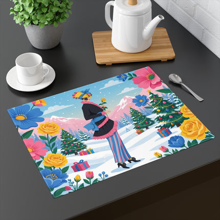 🌹🎄 The Christmas Rose In The Mountains Placemat – Art Deco Holiday Elegance
