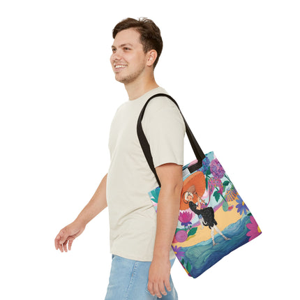 ☂️🌺 The Lady Of The Seaside Parasol Tote Bag – Art Deco Floral Fashion
