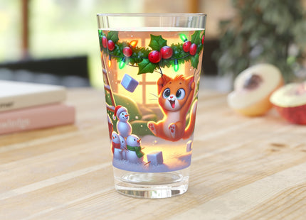 Naughty or Nice Kitten Christmas Glass, 16oz