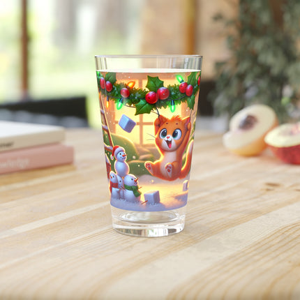 Naughty or Nice Kitten Christmas Glass, 16oz