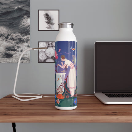 🐠🌸 The Lady Of The Underwater Garden Slim Water Bottle – Art Deco Aquatic Floral Whimsy