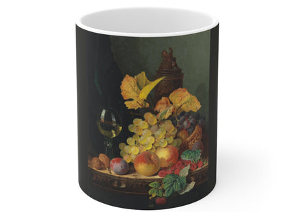 A Roemer, Grapes, Peaches, Plums, Raspberries, and Walnut by Edward Ladell Ceramic Mug 11oz