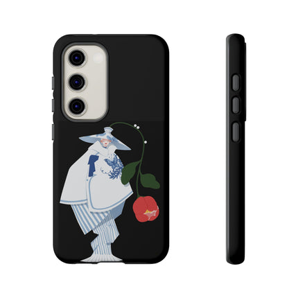 Blue & White Porcelain Geisha Phone Case – Elegant Mystery & Floral Grace