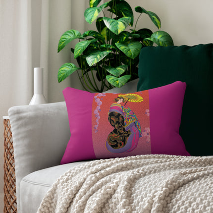 Enchanting Geisha Spun Polyester Lumbar Pillow