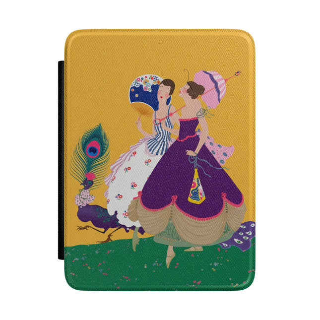 Peacock Ladies in the Garden Kindle Case – Playful Elegance & Art Deco Charm