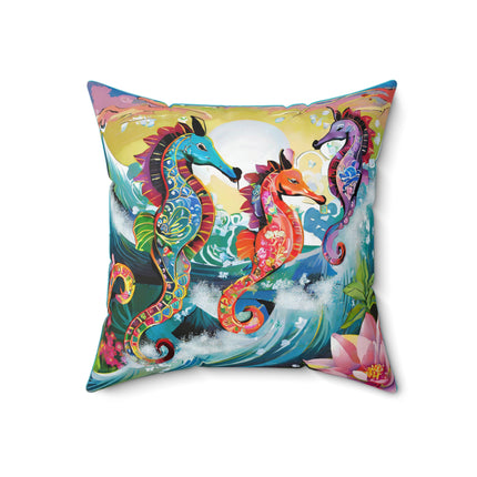 Seahorse Symphony Spun Polyester Square Pillow