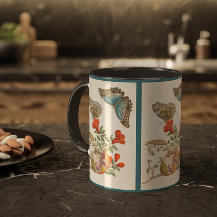 Blue Butterflies and Pomegranate by Maria Sibylla Merian Colorful Mugs, 11oz