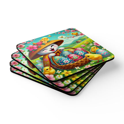 Geisha Kitten’s Easter Delight Corkwood Coaster Set