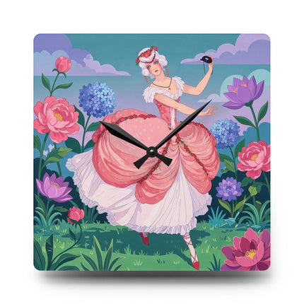 🌸🎭 The Rose Garden Masquerade Acrylic Wall Clock – Art Deco Floral Elegance