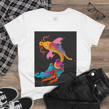 Golden Koi Women's Midweight Cotton Tee – Prosperity & Vibrant Energy