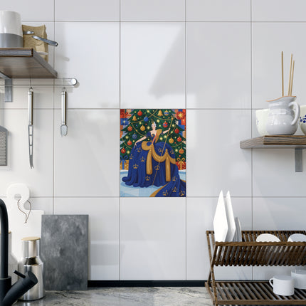 👑🔔 The Christmas Queen Of Golden Bells Ceramic Tile – Art Deco Royal Holiday Fantasy