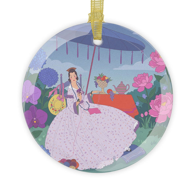 ☕🌸 The Lady Of The Garden Tea Party Glass Ornament – Art Deco Floral Elegance