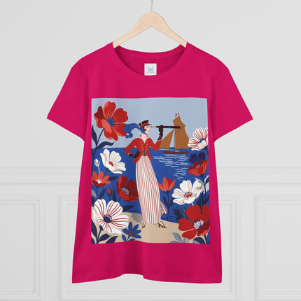 ⚓🌺 The Seaside Flower Adventurer Cotton Tee – Art Deco Nautical Fashion
