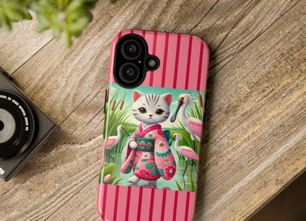Geisha Kitten Strolls Among the Spoonbills Phone Cases