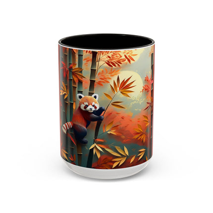 Red Panda at an Autumn Bamboo Grove Colorful Mugs (11oz, 15oz)