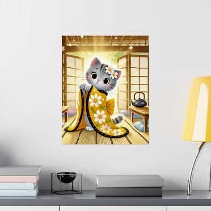 🐱🍵 Playful Kitten in the Tea Room Matte Vertical Poster – Curious Charm & Cozy Whimsy