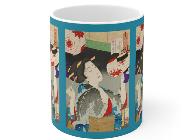 Looking Observant; The Appearance of a Kyoto Waitress of the Meiji Era by Tsukioka Yoshitoshi Ceramic Mug 11oz
