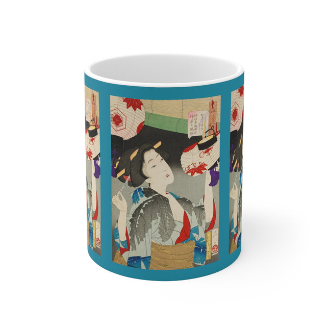 Looking Observant; The Appearance of a Kyoto Waitress of the Meiji Era by Tsukioka Yoshitoshi Ceramic Mug 11oz