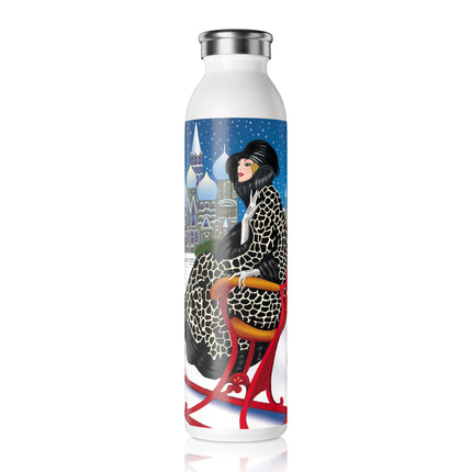 Elegant Winter Woman in Sleigh Slim Water Bottle