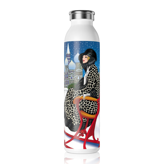 Elegant Winter Woman in Sleigh Slim Water Bottle
