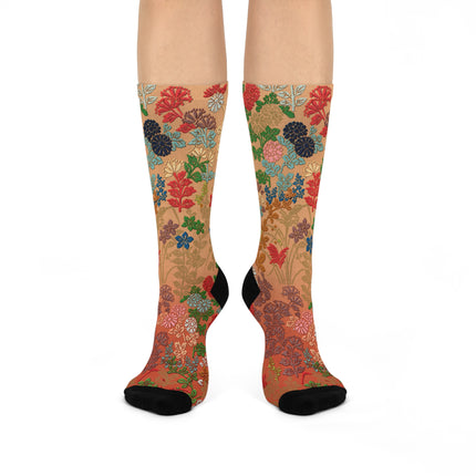 Japanese Fan Flower Pattern by G.A. Audsley Cushioned Crew Socks