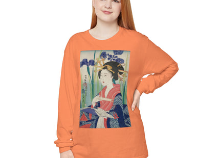 Woman with Bookmark and Book Garment-dyed Long Sleeve T-Shirt