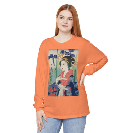 Woman with Bookmark and Book Garment-dyed Long Sleeve T-Shirt