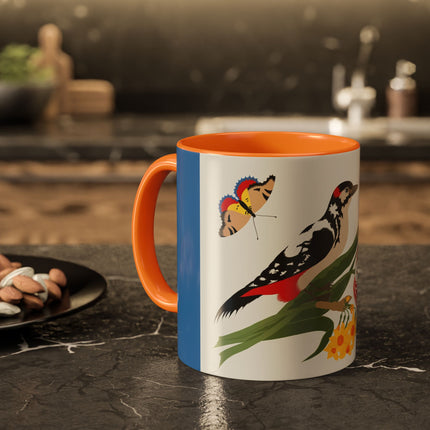 Woodpecker & Tulip Colorful Mugs – Vibrant Spring & Bold Beauty