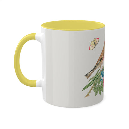 Pair of Brown Birds on Bouquet with Tulip, Rose, Snapdragons, and Butterflies by Anonymous Colorful Mugs, 11oz
