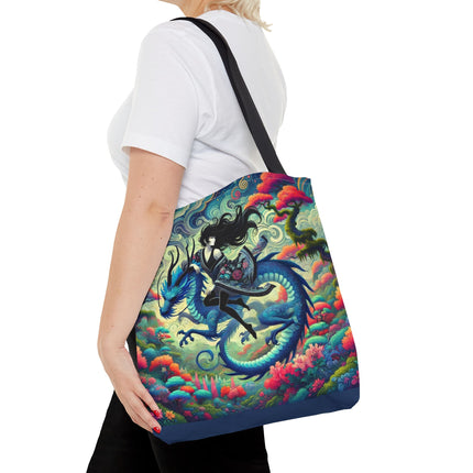 Mystic Guardian of the Sky Tote Bag – Warrior Fairy & Turquoise Dragon