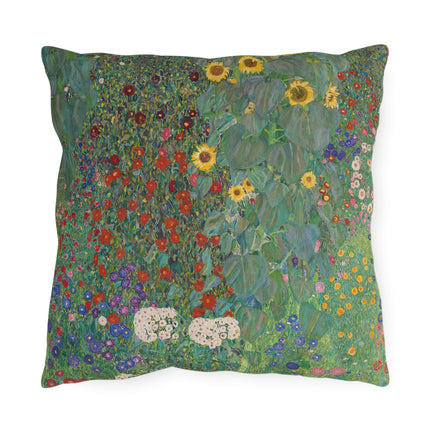 Farm Garden with Sunflowers by Gustav Klimt Outdoor Pillows