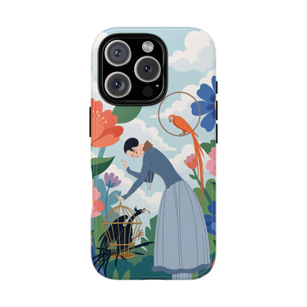 🦜🌺 The Lady Of The Garden Aviary Phone Case – Art Deco Floral Whimsy