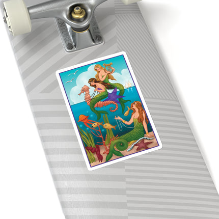 Three Mermaids with Strings of Pearls by Carlo Chiostri Kiss-Cut Stickers (4 Sizes)