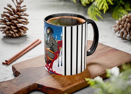 Elegant Winter Woman in Sleigh Colorful Mugs (11oz, 15oz)
