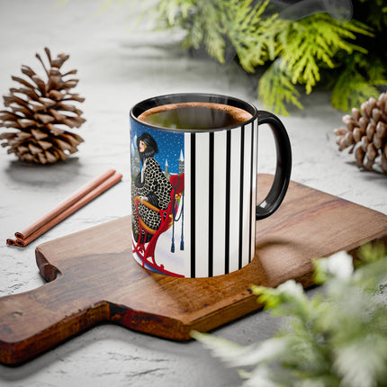 Elegant Winter Woman in Sleigh Colorful Mugs (11oz, 15oz)