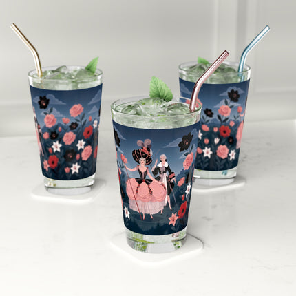 🌹🎭 The Rose Masquerade Promenade Pint Glass – Art Deco Floral Elegance