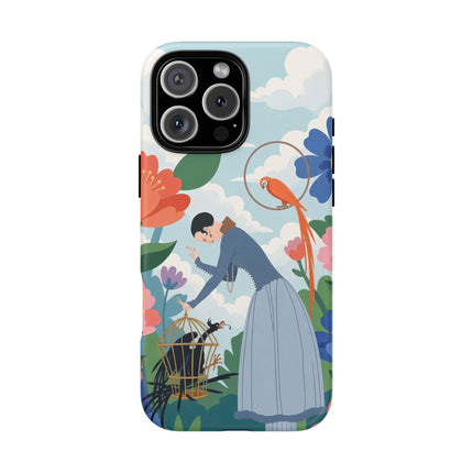 🦜🌺 The Lady Of The Garden Aviary Phone Case – Art Deco Floral Whimsy