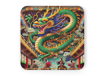 Tibetan Dragon Over Kabuki Duel Cork Back Coaster