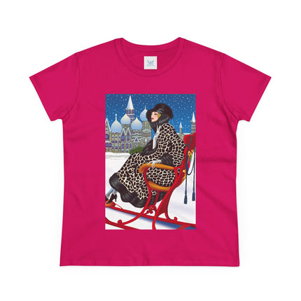 Elegant Winter Woman in Sleigh Women's Midweight Cotton Tee