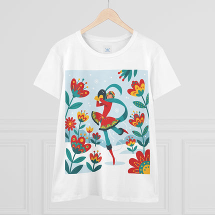 ⛸️🌺 The Winter Flower Skater Cotton Tee – Whimsical Winter Fashion