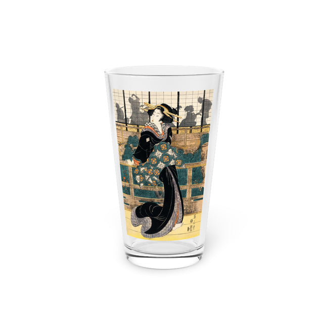 Japanese Woman Woodcut Print by Kikukawa Eizan Glass, 16oz